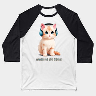 Cute Cat with Headphone Baseball T-Shirt